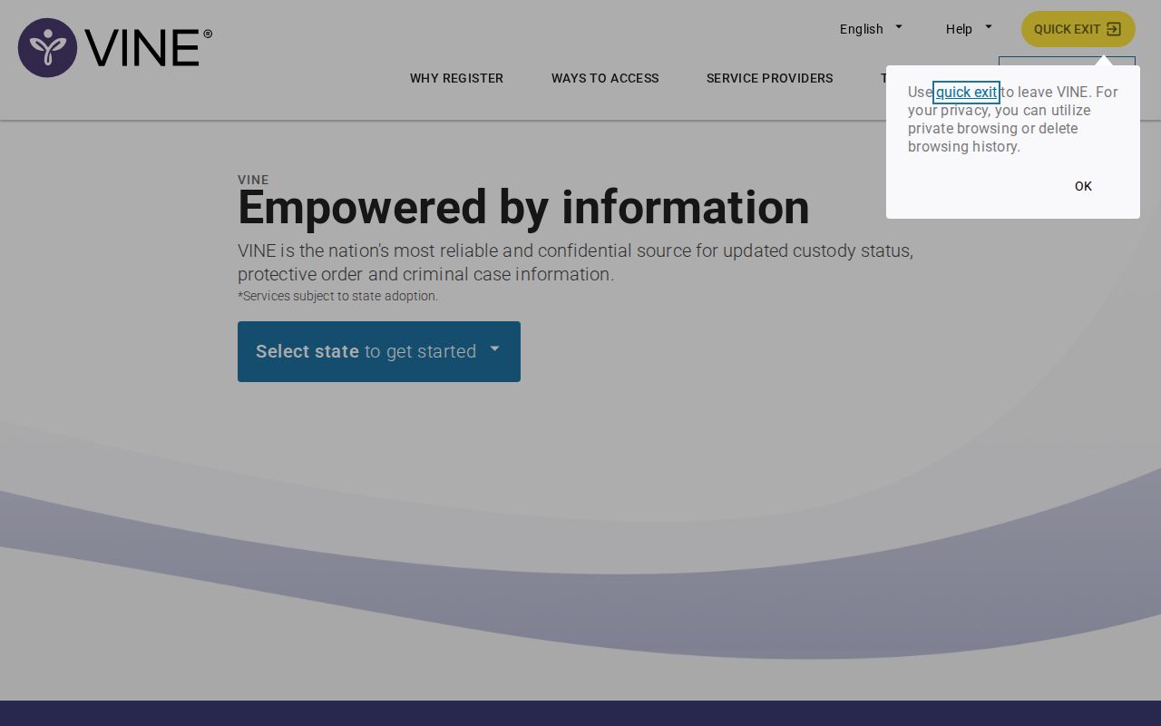 VINELink interface for selecting Florida and searching Pinellas County custody