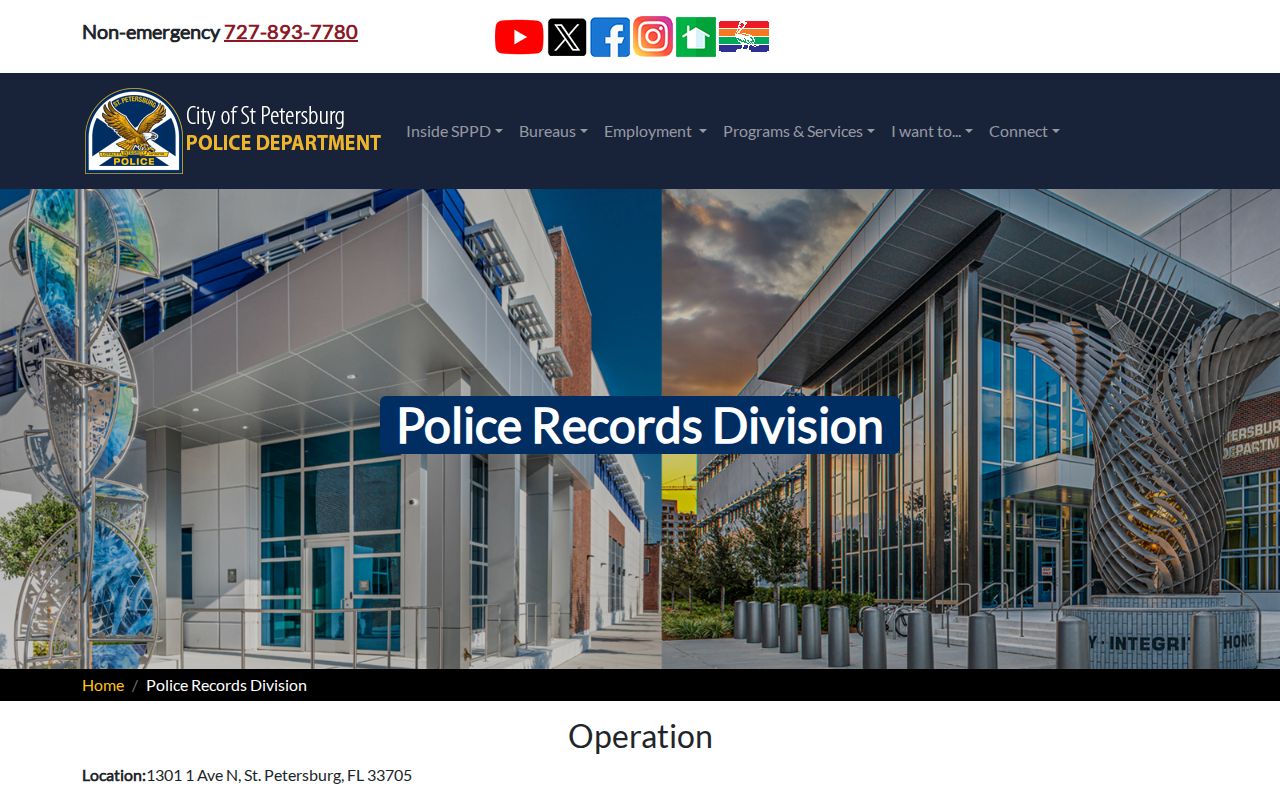 St. Petersburg Police Records Division contact and photograph request information