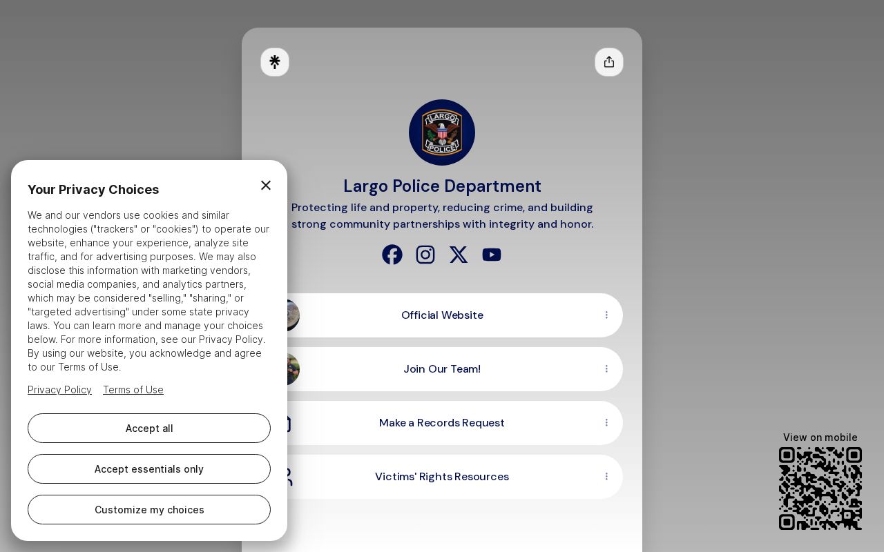 Official Largo Police link hub with department resources and social channels